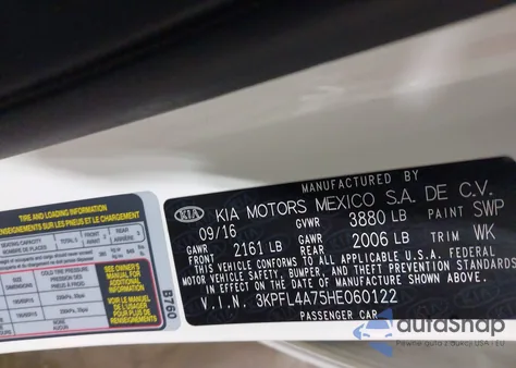 2017 Kia Forte Lx из США, поврежденный, VIN 3KPFL4A75HE060122